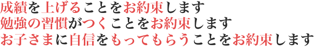 成績を上げることをお約束します 勉強の習慣がつくことをお約束します お子様に自身をもってもらうことをお約束します